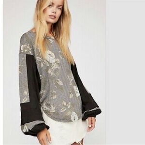 Free People flower patch thermal long sleeve blouse, size M